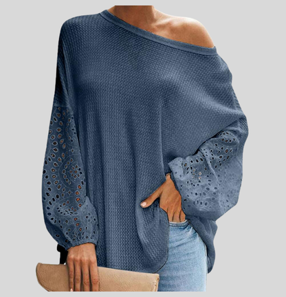 Feminine Lightweight Knit Top with Lace Trim