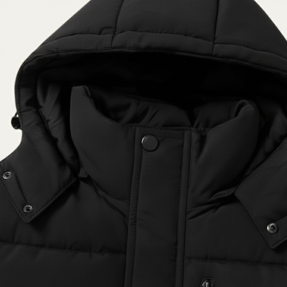 Warm Men's Black Down Parka Coat with Hood