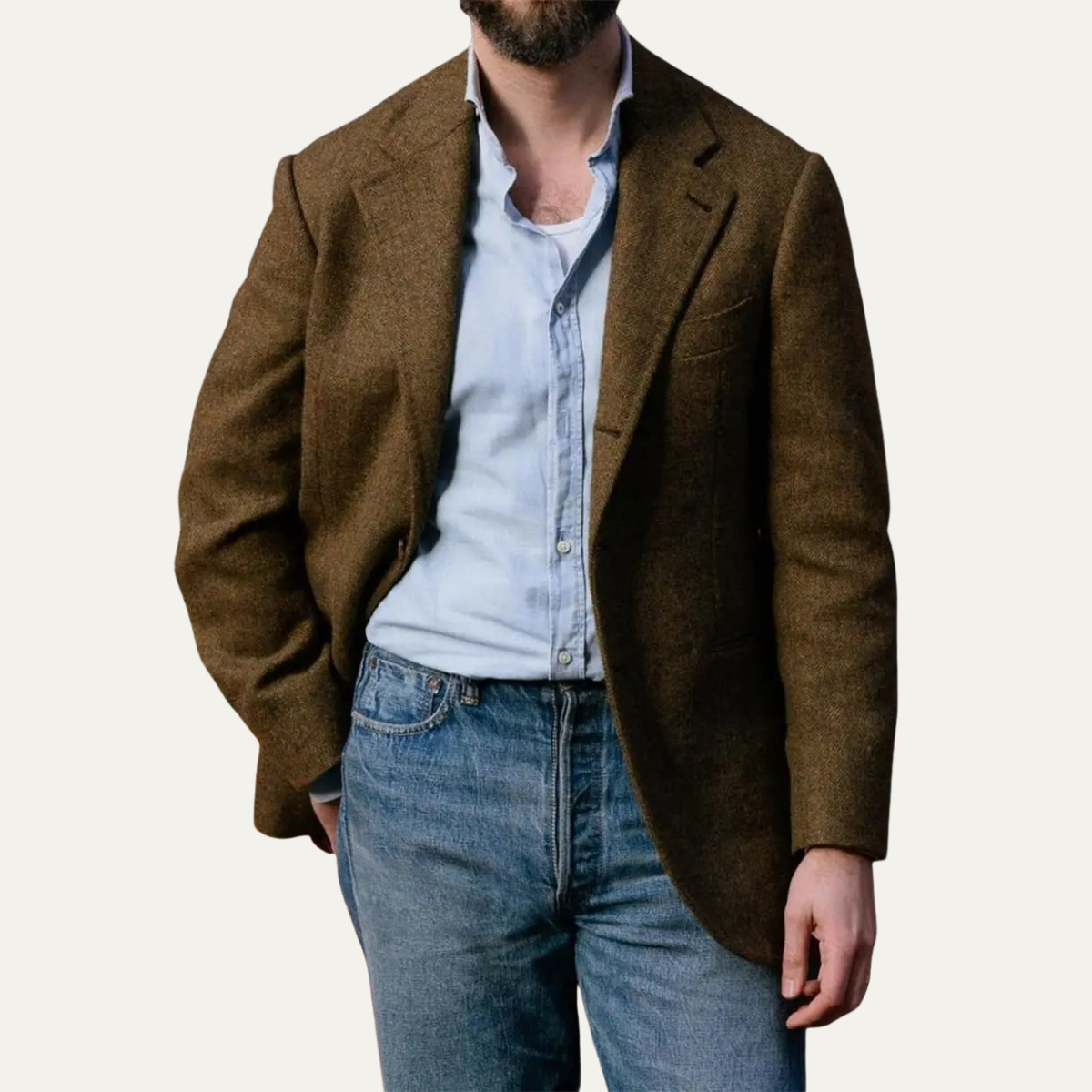 Classic Men's Wool Herringbone Blazer Jacket