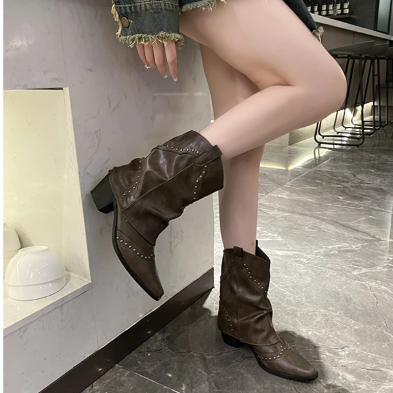 Decorative Buckle Cowboy Boots