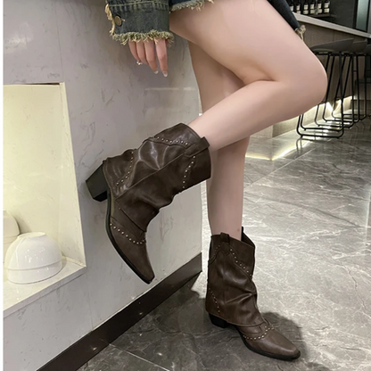 Decorative Buckle Cowboy Boots