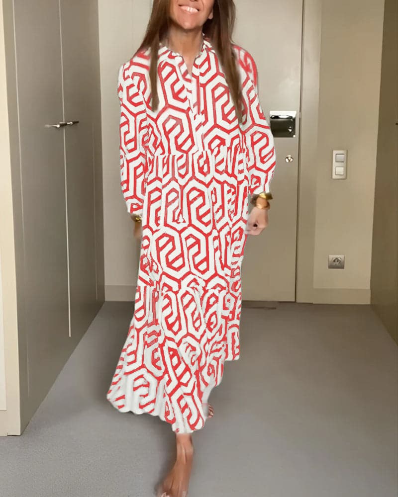 Relaxed Fit Long Sleeve Maxi Dress with Buttons
