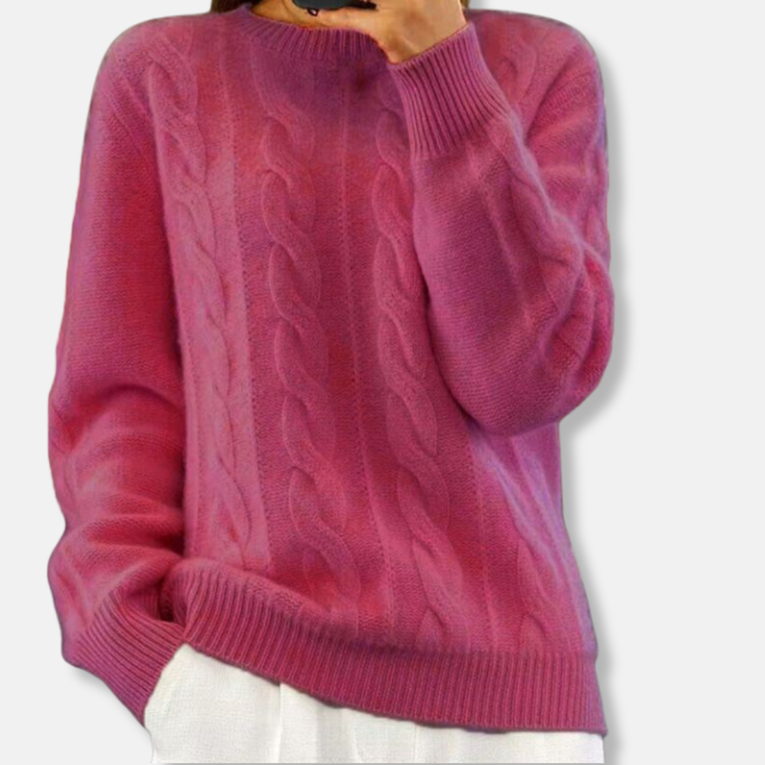 Casual Fit Cable Knit Crewneck Sweater - Nocini