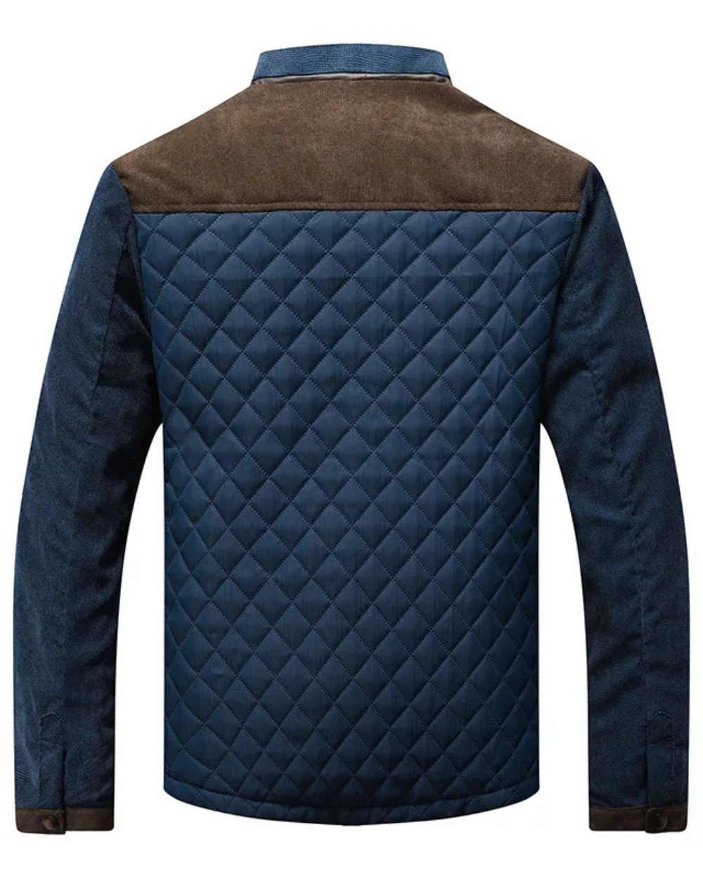 Warm Mens Quilted Snap Jacket with High Collar