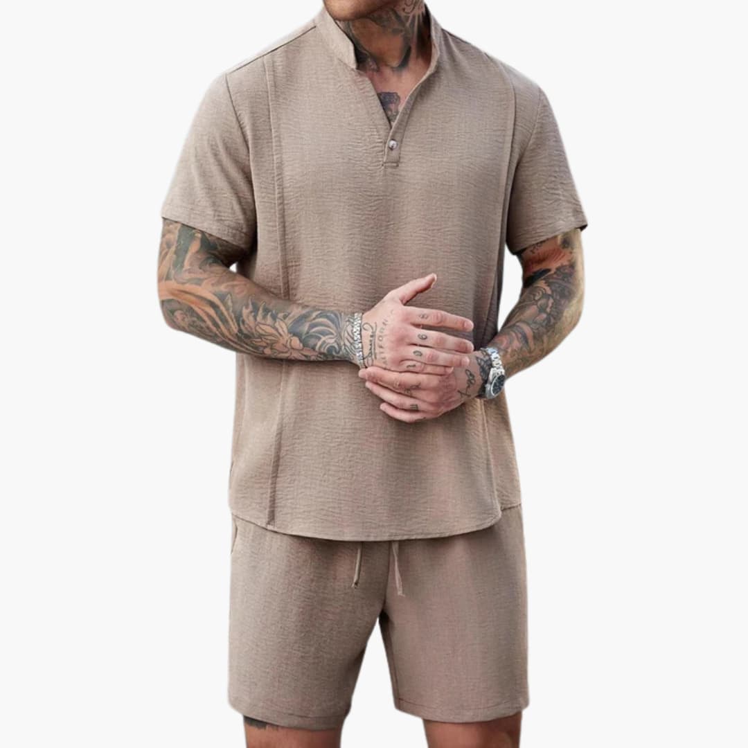 Summer Casual Men's Henley Shirt Shorts Set - Olytrend