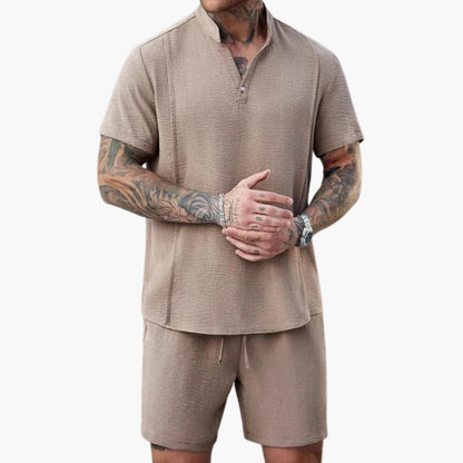 Summer Casual Men's Henley Shirt Shorts Set - Olytrend