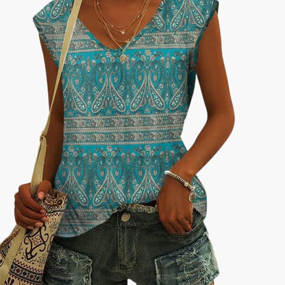 Ladies' Casual V-Neck Short Sleeve Top