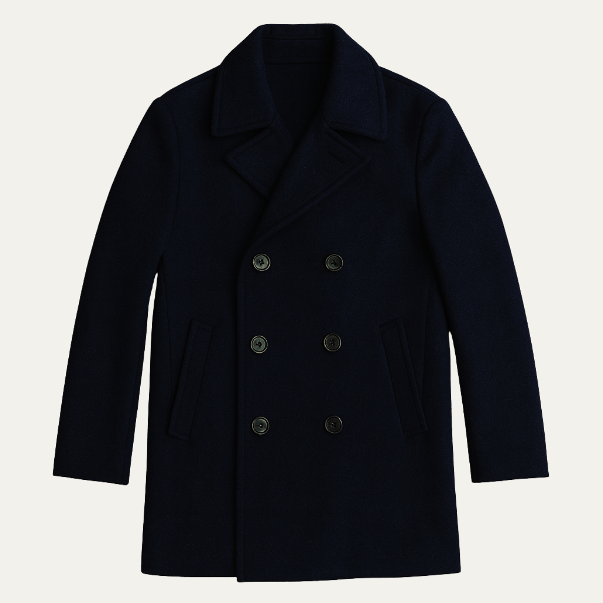 Classic Navy Double Breasted Mens Wool Coat - Nocini