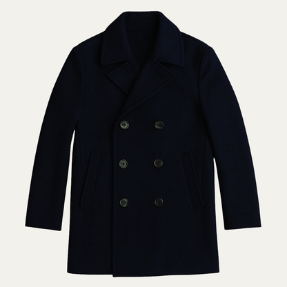 Classic Navy Double Breasted Mens Wool Coat - Nocini