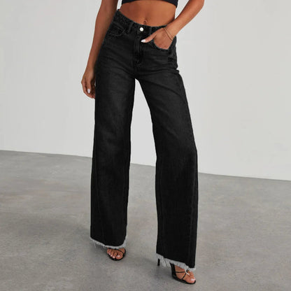 Women's Loose Fit Distressed Hem Jeans - Olytrend