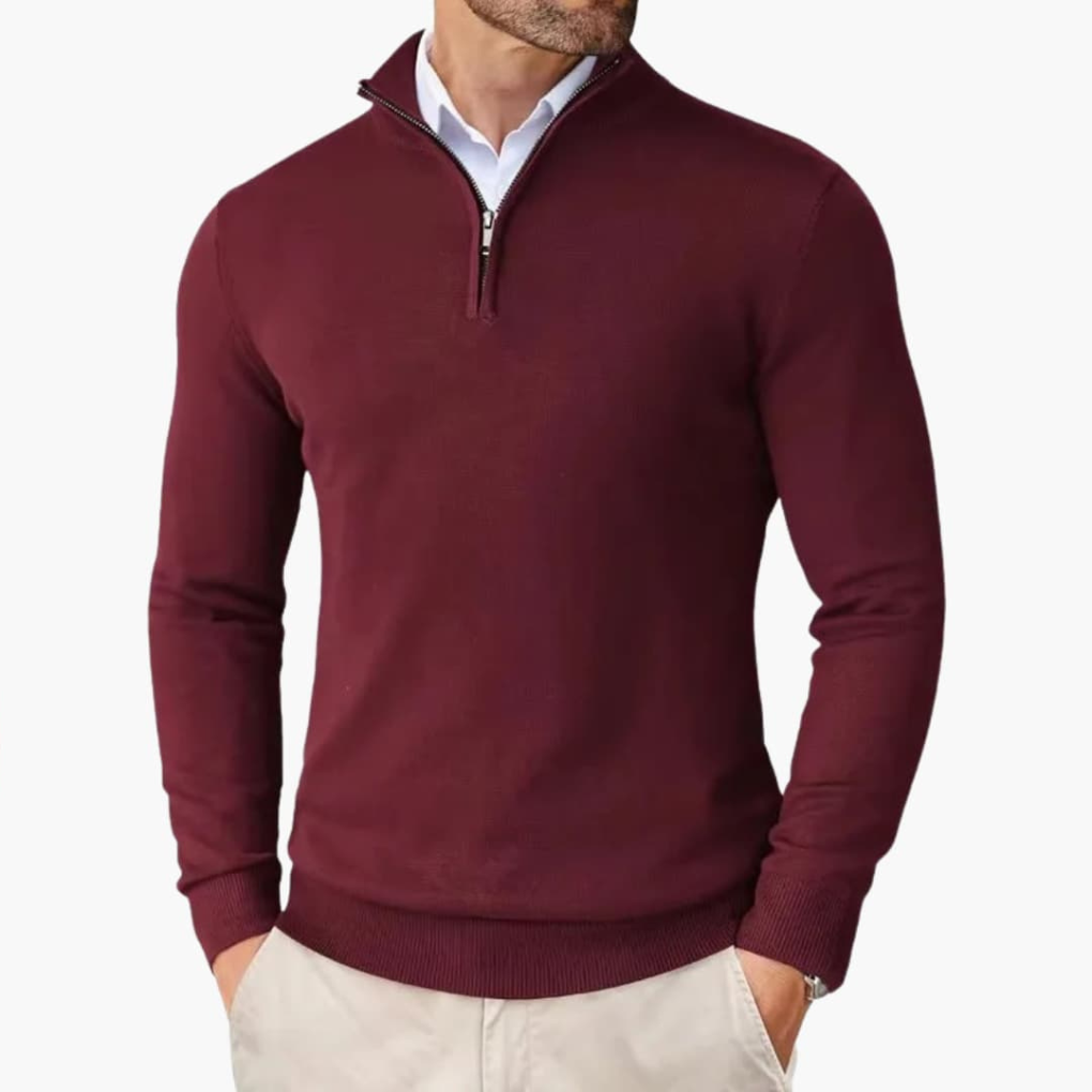 Men's Quarter Zip Ribbed Sweater