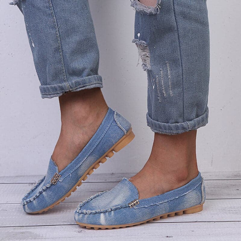 Women's Slip On Flat Shoes Blue Denim Comfort Loafers