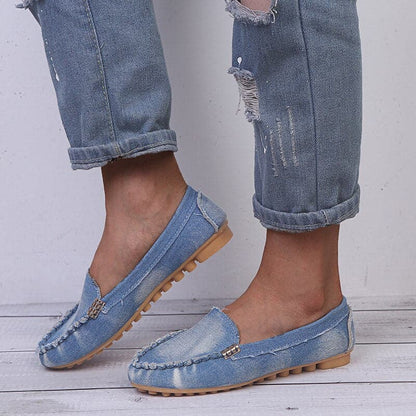 Women's Slip On Flat Shoes Blue Denim Comfort Loafers