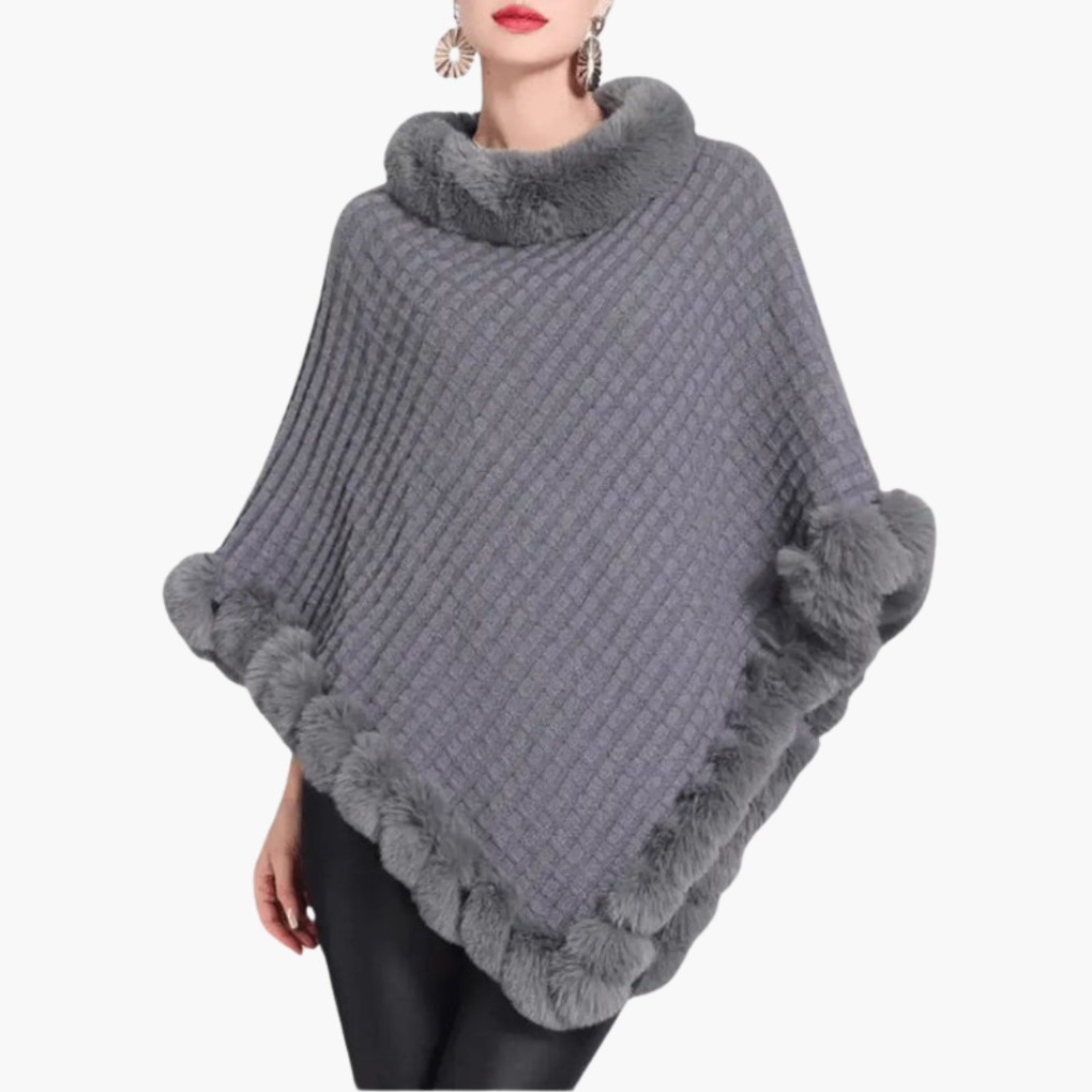 Cozy Women's Oversized Poncho with Faux Fur Edge