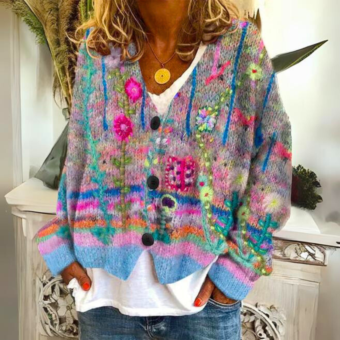 Ladies' Soft Floral Pattern Crew Neck Sweater - Nocini