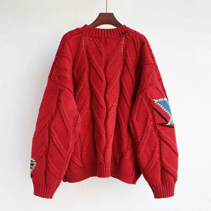Cozy Patchwork Embroidered Women's Cardigan Sweater
