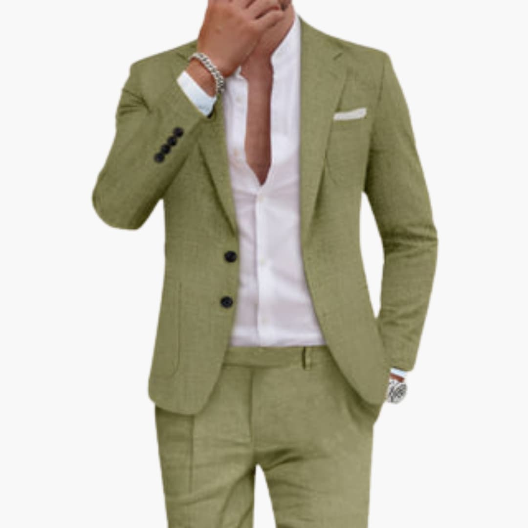 Classic Cotton Mens Suit with Jacket and Trousers - Olytrend