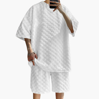 Men's Breathable 2-Piece Suit with Patterned Shirt and Shorts