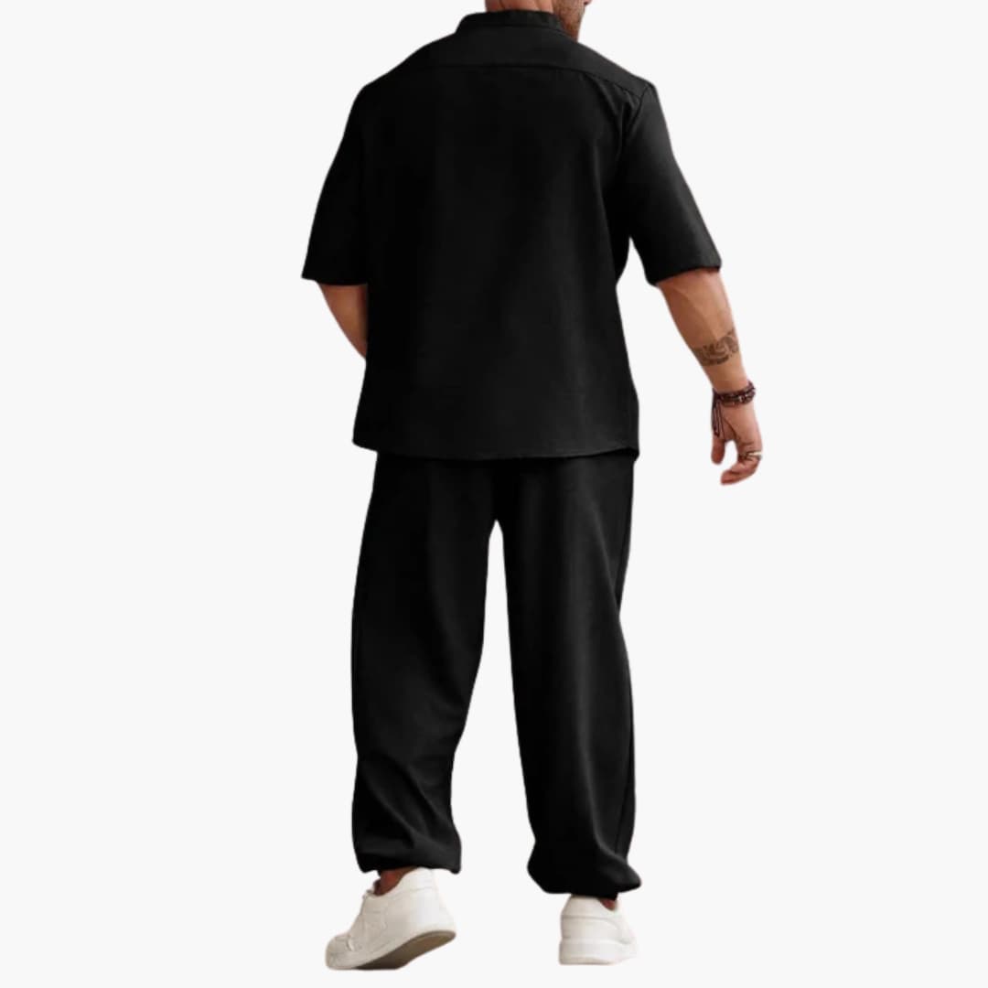 Summer Mens Shorts Sleeve Shirt and Pants Set