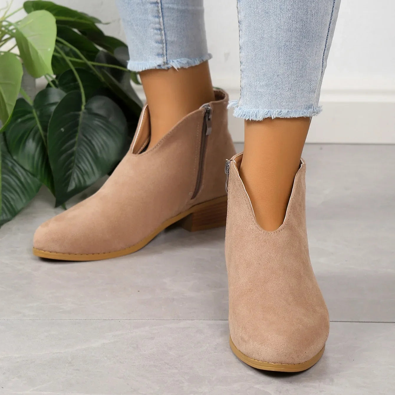 Chic Leather Low Heel Boots for Women