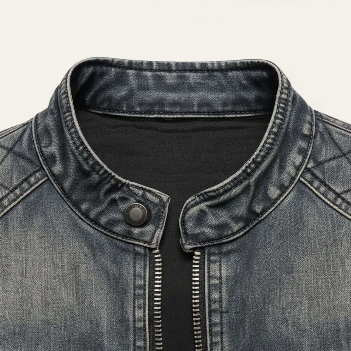 Classic Fit Mens Denim Jacket Zip Up Collar