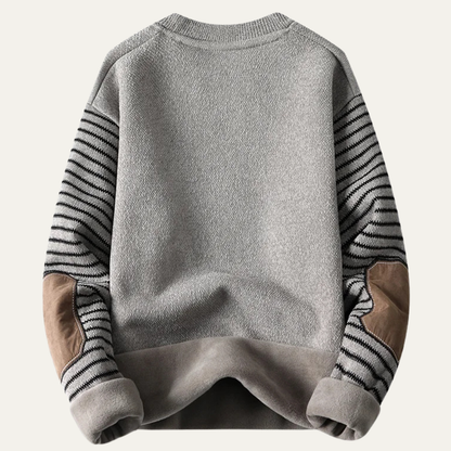 Cozy Mens Patchwork Crew Neck Winter Sweater