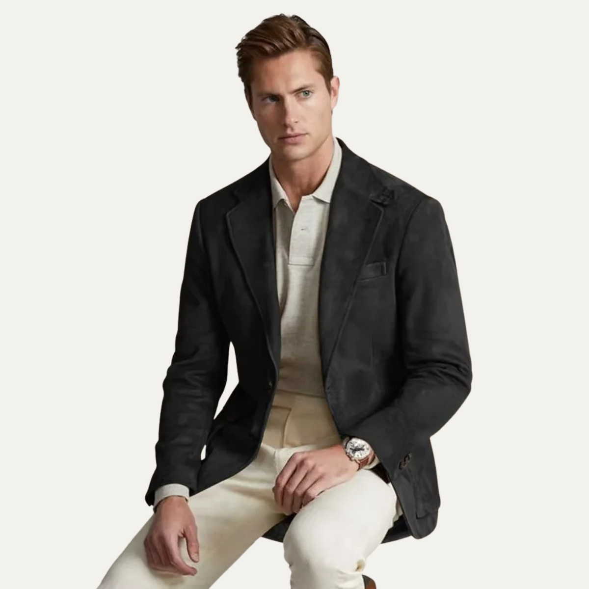 Classy Men's Suede Jacket with Notched Collar