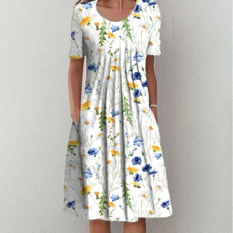 Floral A-Line Knee Length Dress with Pockets