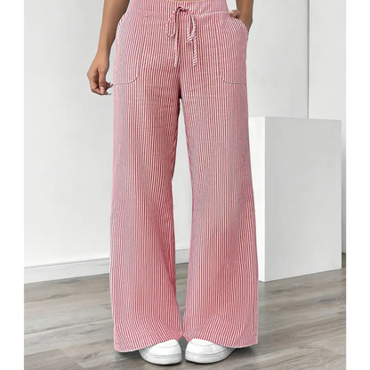 Comfortable Stripe Pants With Side Pockets