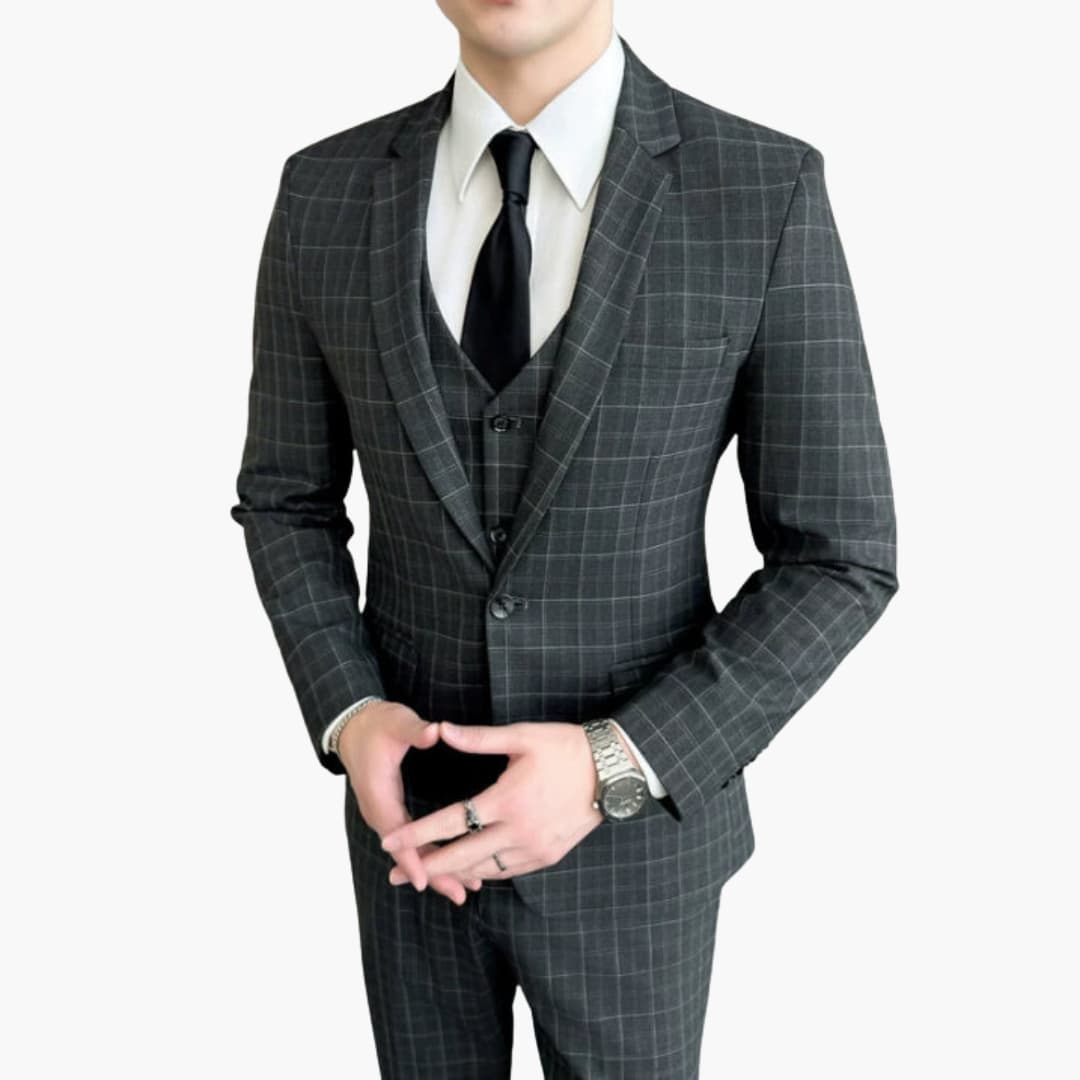 Classic Checkered 3-Piece Men's Suit - Olytrend
