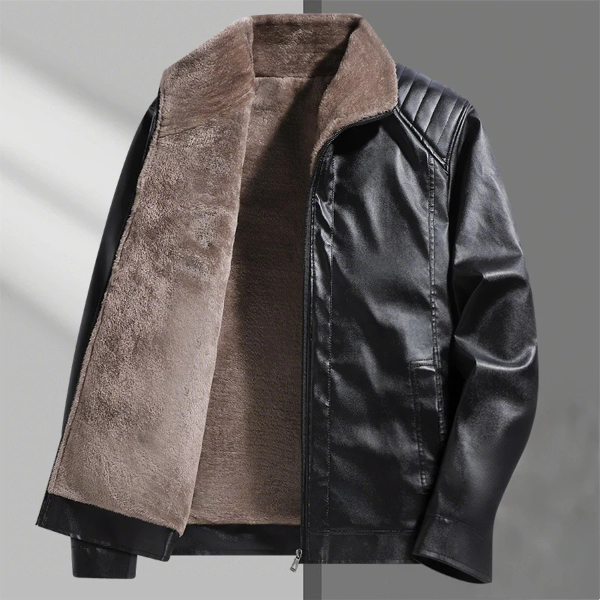 Warm Mens Leather Biker Fleece Lined Jacket Coat