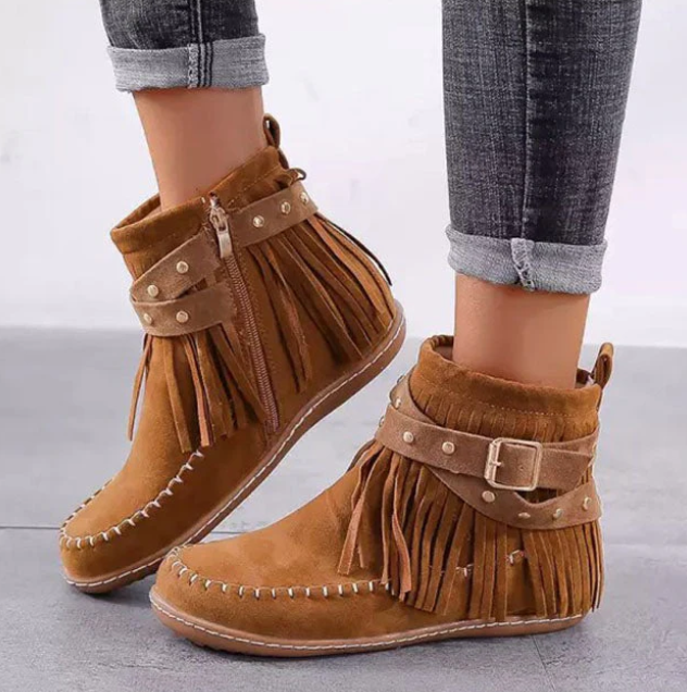Trendy Fringed Low Heel Boots - Nocini