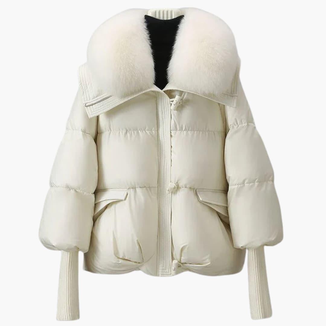 Ladies Warm Parka Coat with Faux Fur Trim and Zip