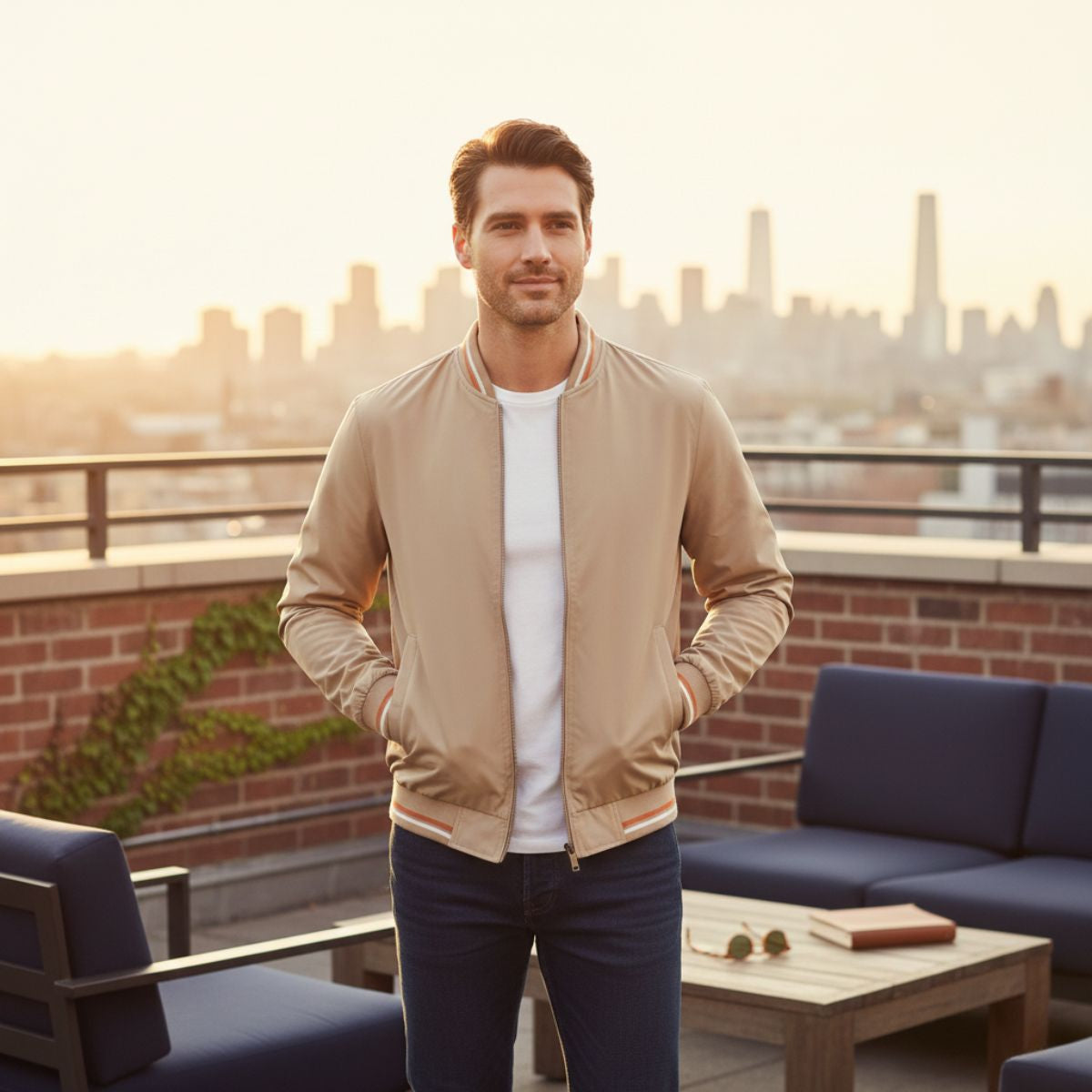 Slim Fit Mens Casual Bomber Jacket Zip Up