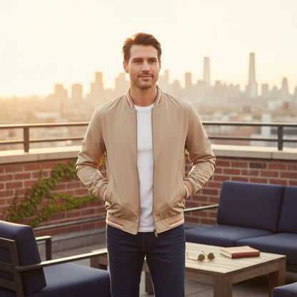 Slim Fit Mens Casual Bomber Jacket Zip Up