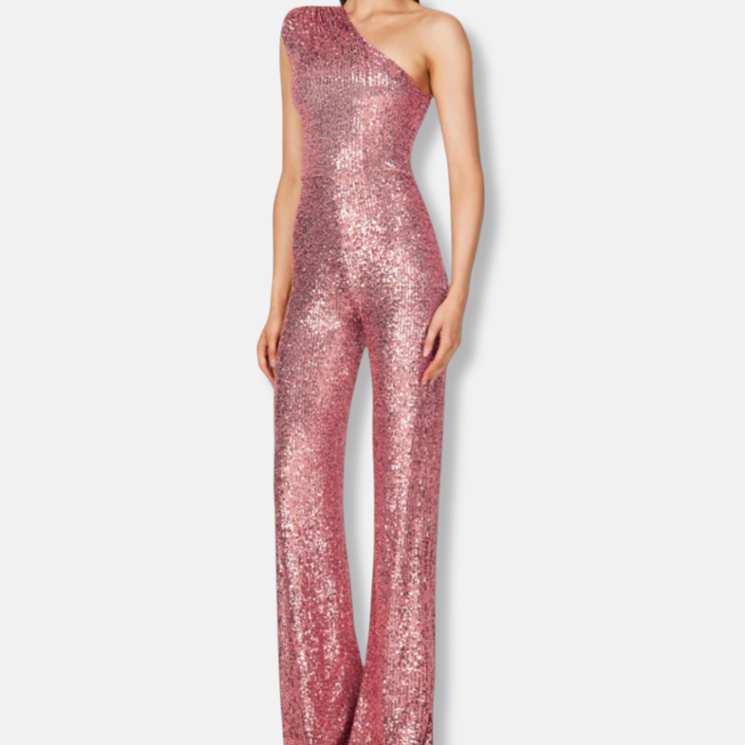 Glittering Off Shoulder Wide Leg Party Jumpsuit