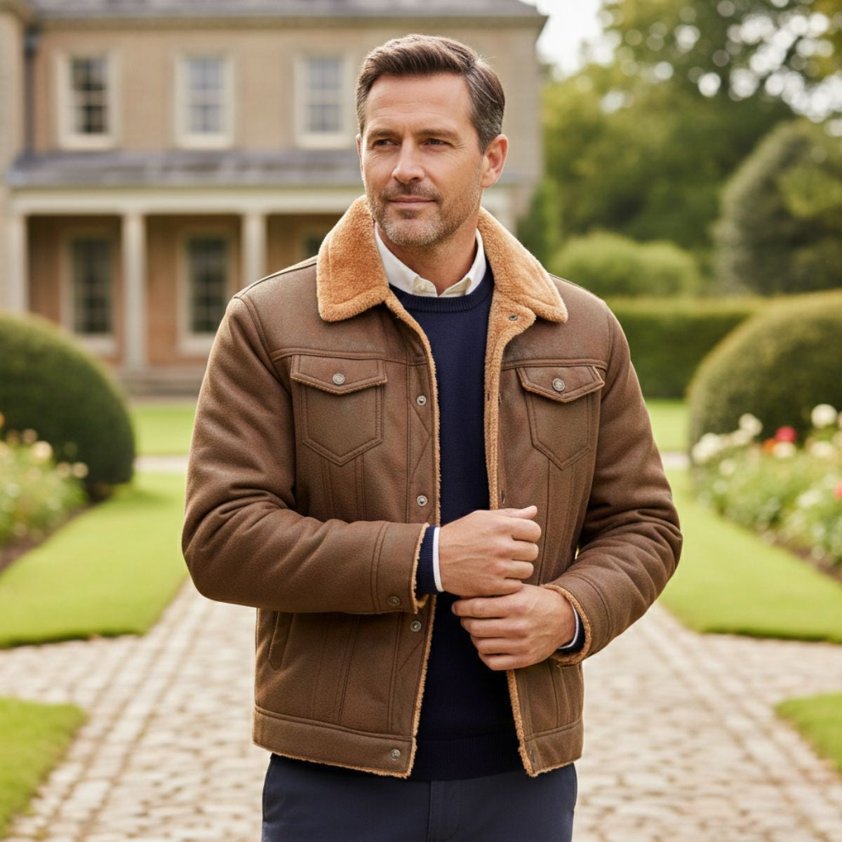 Classic Men's Faux Shearling Leather Coat