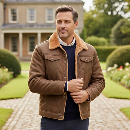 Classic Men's Faux Shearling Leather Coat