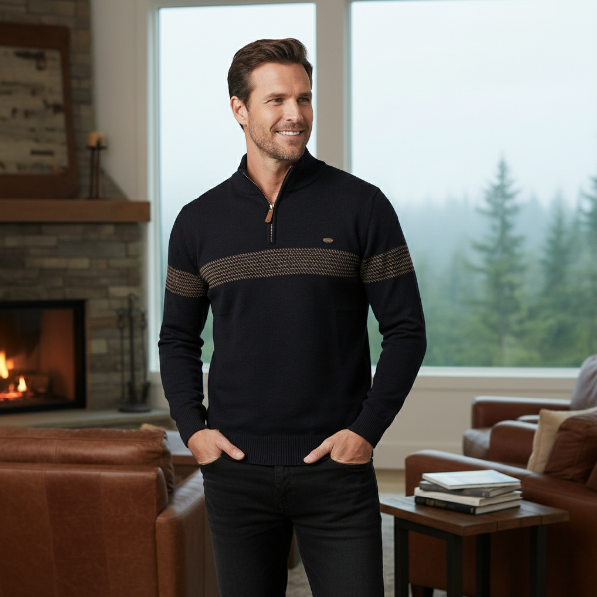 Relaxed Fit Men's Crew Neck Knit Sweater