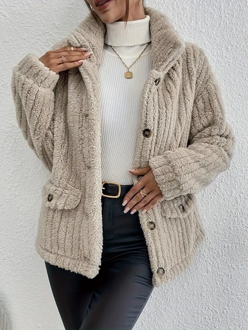 Plush Faux Fur Women's Coat Warm Button Front
