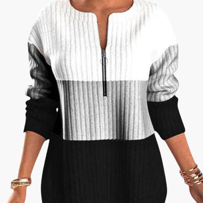 Women's Zipper Neck Sweater with Textured Pattern