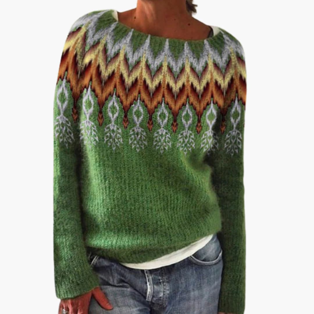 Ladies Crew Neck Tree Print Sweater