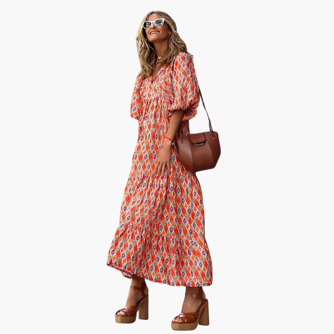 Flowy Long Dress for Women - Floral Print & Relaxed Fit
