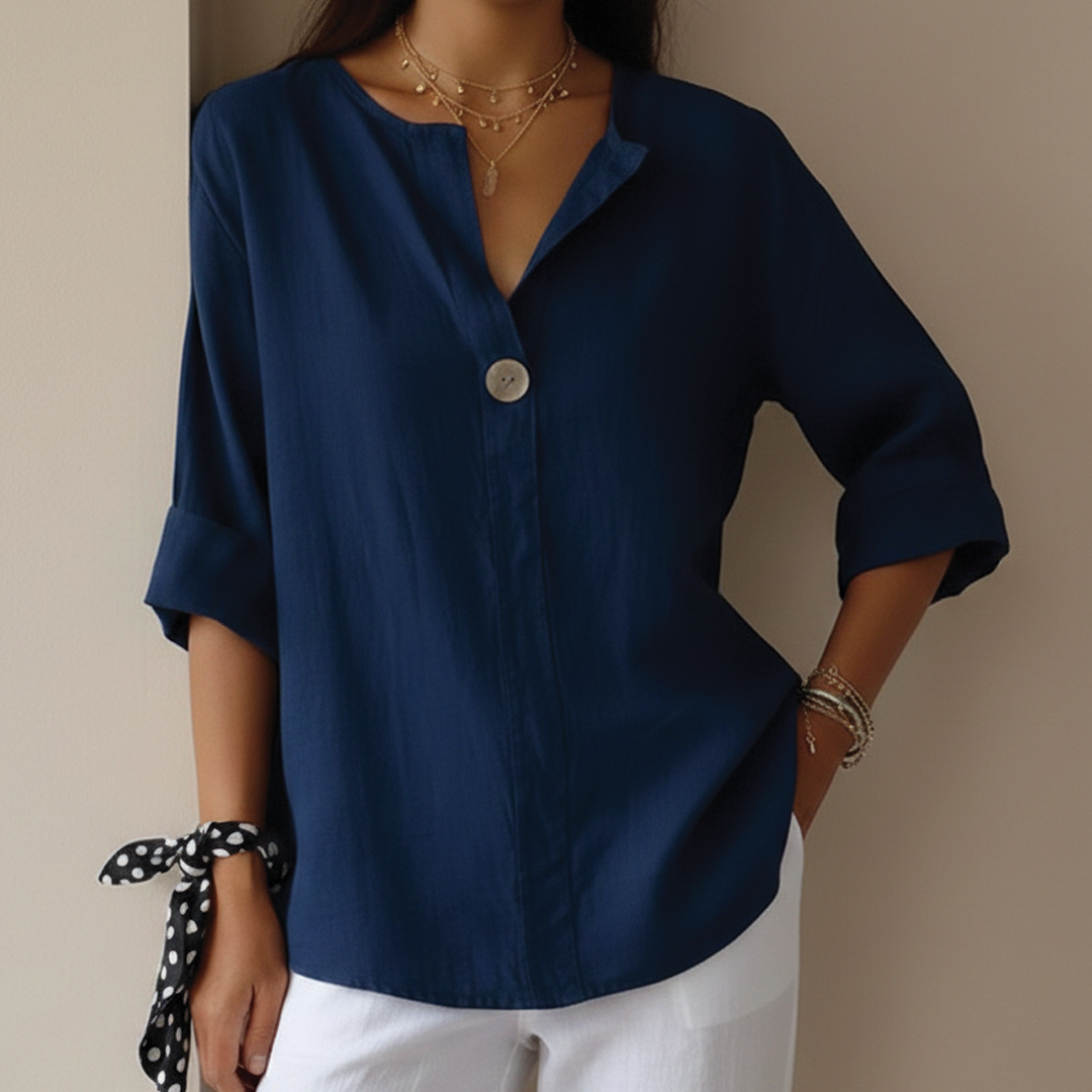 Relaxed Fit Cotton V Neck Top