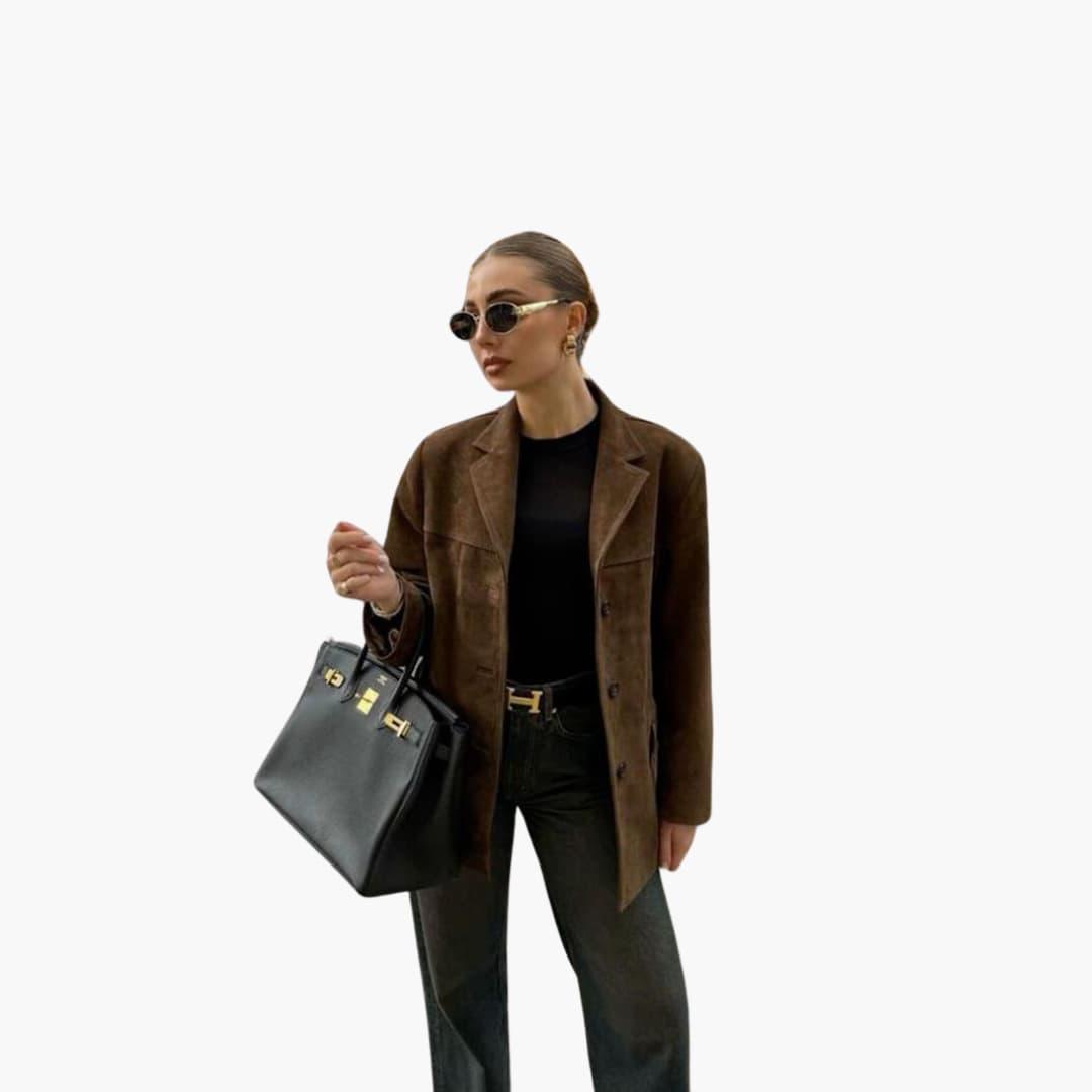 Chic Ladies Suede Coat with Button Front