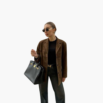 Chic Ladies Suede Coat with Button Front
