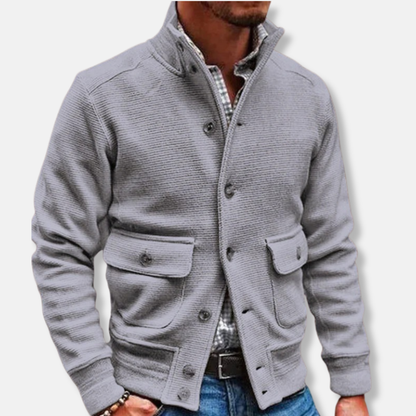 Slim Fit Men's Coat with Button Front and Pockets
