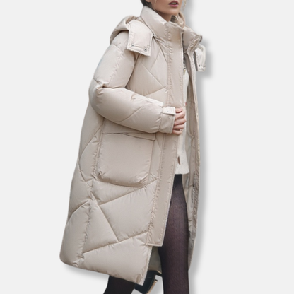 Warm Quilted Maxi Coat for Women with Hood