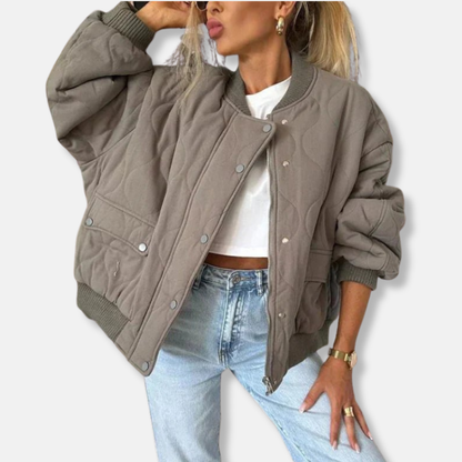 Ladies' Quilted Bomber Jacket Oversized Snap Coat