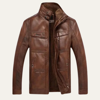 Classic Men's Leather Parka Coat with Thermal Fleece Lining - Nocini